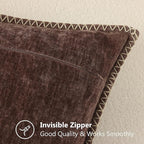 decorUhome Chenille Soft Cozy Throw Pillow Covers 26x26 Set of 2, Modern Farmhouse Boho Velvet Decorative Euro Sham Pillow Cases with Stitched Edge for Couch Sofa Bed Home Decor, Chocolate