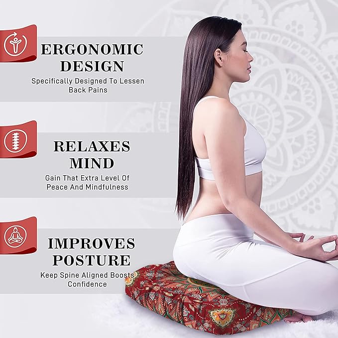 Mandala Meditation Cushion, Boho Meditation Mat, Meditation Pillows for Sitting on Floor, Cushions for Sitting in Home and Outdoor, Square Floor Pillow Cushion Seating for Yoga Accessories 22'' X 22''