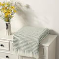 CREVENT Farmhouse Boho Knitted Throw Blanket for Couch Sofa Chair Bed Home Decoration, Soft Warm Cozy Light Weight for Spring Summer Fall (50''X60'' Waffle Green)
