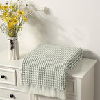 CREVENT Farmhouse Boho Knitted Throw Blanket for Couch Sofa Chair Bed Home Decoration, Soft Warm Cozy Light Weight for Spring Summer Fall (50''X60'' Waffle Green)