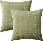 MIULEE Pack of 2 Decorative Burlap Linen Spring Throw Pillow Covers Farmhouse Pillowcases Modern Rustic Woven Textured Cushion Cover for Sofa Couch Bed 20x20 Inch Sage Green