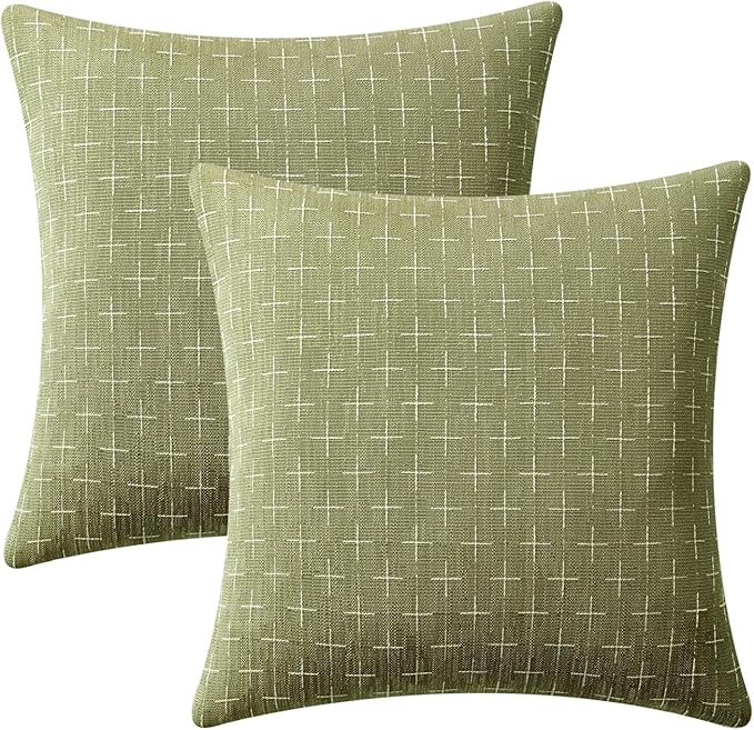 MIULEE Pack of 2 Decorative Burlap Linen Spring Throw Pillow Covers Farmhouse Pillowcases Modern Rustic Woven Textured Cushion Cover for Sofa Couch Bed 24x24 Inch Sage Green