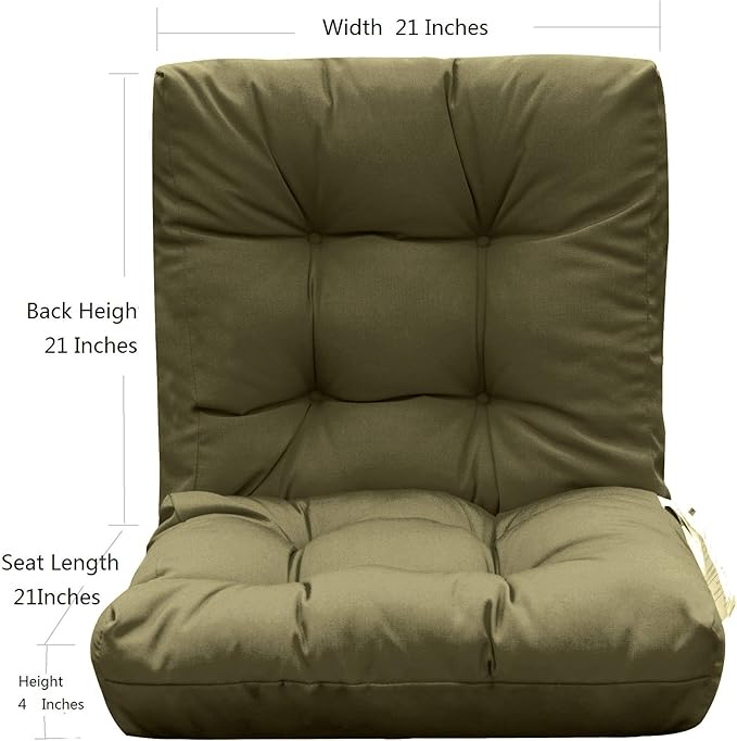 QILLOWAY Outdoor Seat/Back Chair Cushion Tufted Pillow, Spring/Summer Seasonal Replacement Cushions - Pack of 4 (Sage/Army Green)
