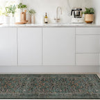 Dark Green 2x7 Long Washable Runner Rug Non Slip, Throw Rugs Runners for Kitchen Hallways Entryway Bathroom Laundry Room, Floor Mat Vintage Floral Carpet Low Pile Stain Resistant