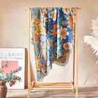 Boho Throw Blanket - 100% Cotton Ultra Soft Muslin Spring Blanket, 60"x80" Lightweight Floral Bird Framhouse Bedding Blanket for Bed, All Season Blue Bohemian Bedroom Home Decor Quilt