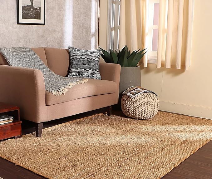 · REDEARTH · Round Pouf Ottoman - Cable Knitted Boho Poof - Home Décor Cord Pouffe Handmade Circular Footrest for Living Room - Bedroom - Kids Bedroom - 100% Cotton Pouf (19.5"x19.5"x14") - Natural