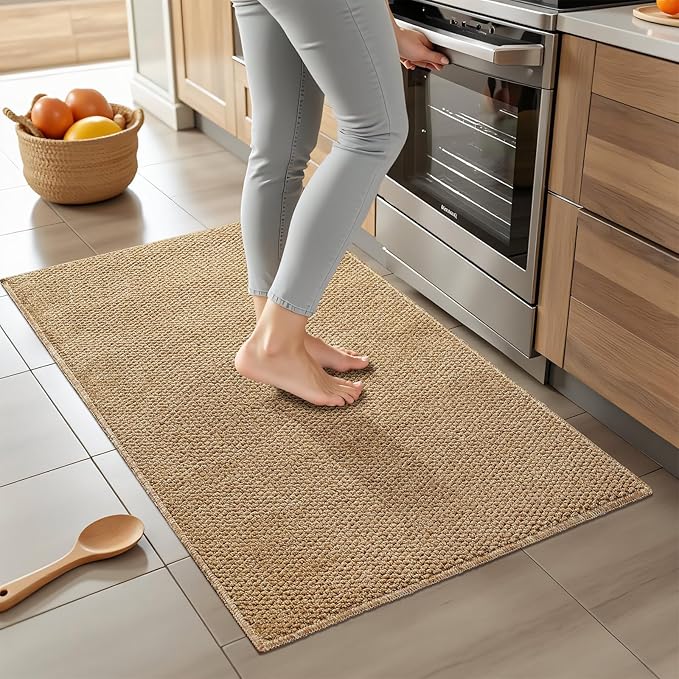 Softlife Rugs for Entryway 2x3 ft Door Mat Faux Jute Rug Dirt Trapper Small Bathroom Rug Washable Kitchen Mat Modern Farmhouse Carpet for Front Porch Bathroom Kitchen Bedroom, Brown