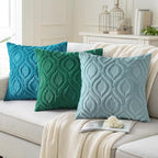 decorUhome Cozy Textured Throw Pillow Covers 16x16 Inch Set of 2, Soft Plush Faux Wool Teal Accent Couch Pillow Covers for Modern Farmhouse Sofa Bed Living Room