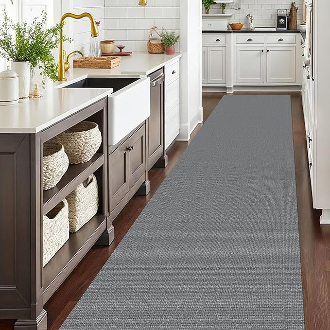 EARTHALL Extra Long Runner Rug 3x16 Ft Washable Runners for Hallways Cotton Non Slip Entryway Runner Braided Kitchen Runner Indoor Outdoor Carpet Runners for Hotels, Hall, Stair, Charcoal Gray