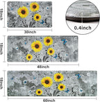 Likiyol Sunflower Kitchen Rugs Sets of 3 Kitchen Mats for Floor Anti Fatigue Mats for Kitchen Floor, Spring Floral Flower Non Slip Washable Standing Floor Mats, 18''x30''+18''x48''+18''x60''(Gray)