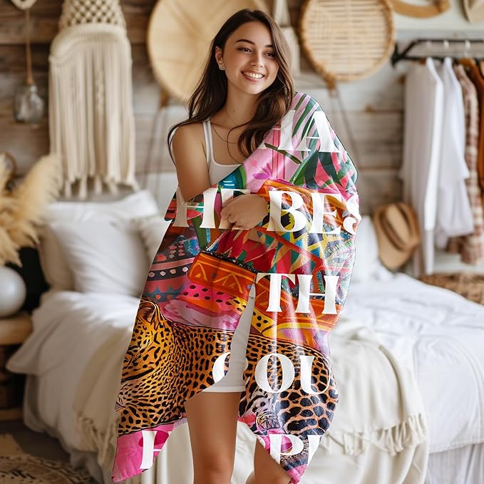 Trendy Preppy Leopard Blanket, Inspirational What's The Best That Could Happen Maximalist Cheetah Throw Blankets Gifts for Bed Couch Girly Room Bedroom Dorm Home Decor, 50x60 Inches