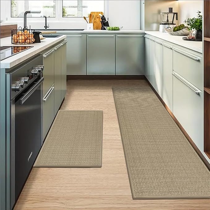 Artoid Mode Washable Non Slip Kitchen Rugs and Mats Set of 2, Rubber Backing Absorbent Kitchen Mats for Floor Front of Sink - 20x32 and 20x48 Inch