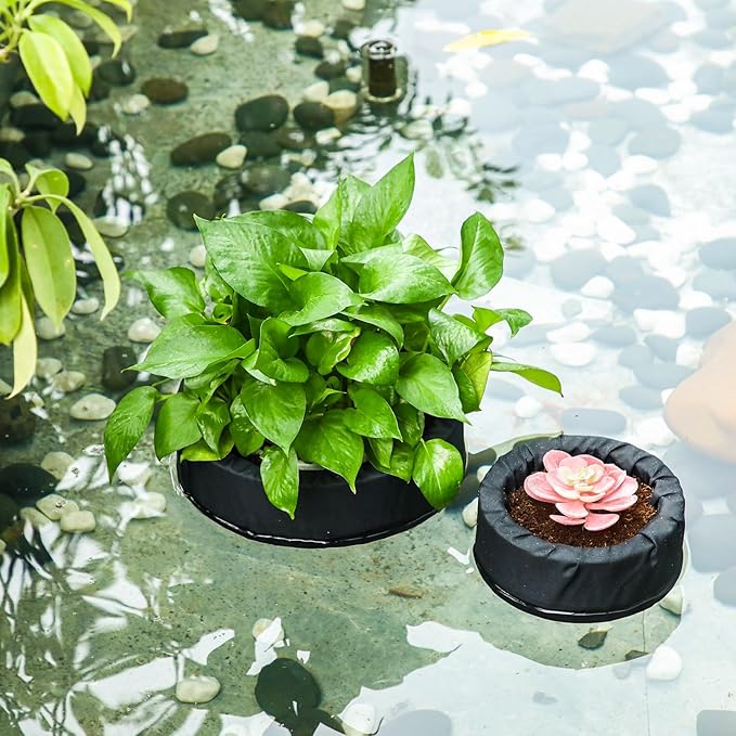 2 Pcs Floating Pond Planter Woven Fabric Floating Planters for Ponds Hydroponics Floating Planter for Ponds Water Features and Aquascape Decorations