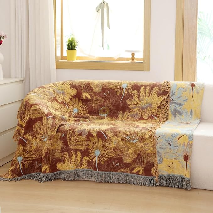 Boho Cotton Throw Blankets for Bed Couch, 100% Soft Cozy Cotton Blanket Rustic Quilt 80"x90",Reversible Muslin Farmhouse Blankets for Armchair,Picnic,Sofa,Couch