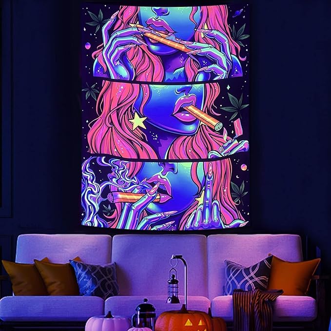 Wegklazax Fantasy Tapestry Blacklight Tapestry for Bedroom Cool Tapestries Wall Hanging for Bedroom and Living Room Pink 70×90 Inches