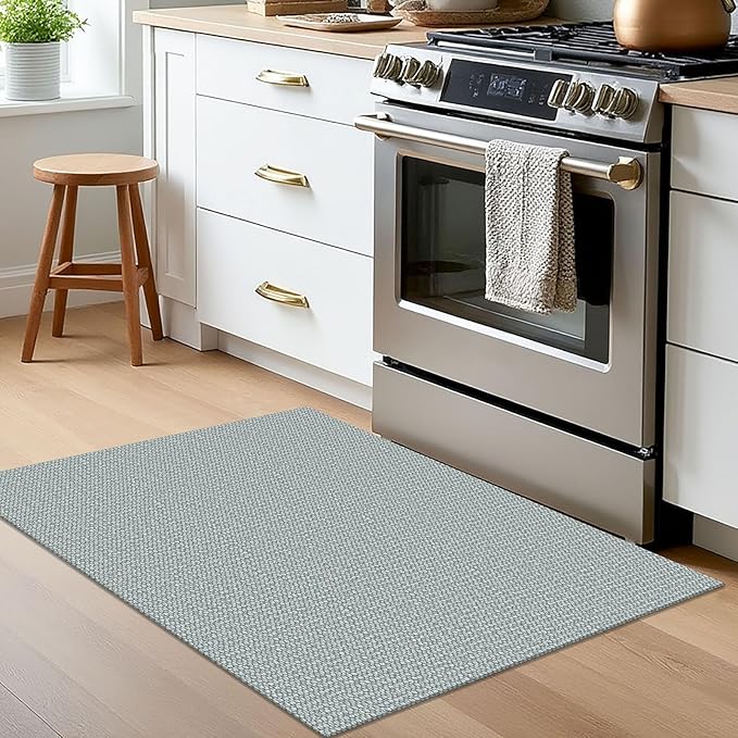 EARTHALL Small Area Rug 2x3 Ft Washable Rugs for Entryway Non Slip Braided Throw Rugs Door Mat Indoor Outdoor Entrance Cotton Woven Carpet for Kitchen Foyer Front Door, Turquoise/Gray