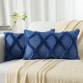 decorUhome Spring Throw Pillow Covers 12x20 Inch Set of 2, Soft Plush Faux Fur Wool Lumbar Dark Blue Accent Couch Pillow Covers for Modern Farmhouse Bed Sofa Living Room