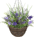 Briful Artificial Hanging Basket for Outdoor, Realistic Hanging Lavender Plant, Rustic Woven Basket, 19.6'' Artificial Hanging Flowers for Porch, Patio, Farmhouse & Indoor Decor