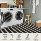 Lahome Elance Striped Easy Jute Area Rug 6x9, Outdoor Patio Rug Neutral Black Carpet for Living Room Classroom, Farmhouse Low Pile Non Slip Non Shedding Floor Carpet for Dining Room Office