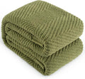 Knitted Throw Blanket 60"X80", Olive Green Knit Throws for Bed, Super Soft Boho Chevron Blankets for Couch Sofa Chair Room Decor, Textured Decorative Farmhouse Cozy Lightweight