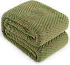 Knitted Throw Blanket 50"X60", Olive Green Knit Throws for Bed, Super Soft Boho Chevron Blankets for Couch Sofa Chair Room Decor, Textured Decorative Farmhouse Cozy Lightweight