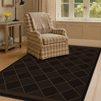Dark Brown Diamond Checkered Easy Jute Rug 4x6, Non Slip Stain Resistant Checkerboard Area Rug, Low Pile Indoor Outdoor Carpet for Entryway, Living Room, Porch & Office, Mid-Century Modern Style Decor
