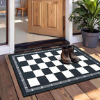 Vasofe Checkered Jute Kitchen Rug, 2x3 Black and White Rugs Indoor Outdoor Front Door Mat Non Slip Washable Area Rugs, Farmhouse Non Shedding Low Pile Floor Carpet for Entryway Porch Doorway