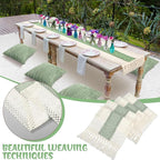 Extra Large Outdoor Boho Picnic Blanket 91'' x 71'' Green Table Runner 6 Throw Pillow Cover Woven Cotton Yarn Oversize Beach Blanket Washable for Picnic Camp Wedding