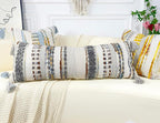 Chenille and Cotton Long Pillow for Bed, Striped Textured Boho Lumbar Throw Pillow Cover 12x36, Neutral Accent Decorative Extra Long Body Pillow Case for Couch, Sofa, Bedroom, Brown-Grey
