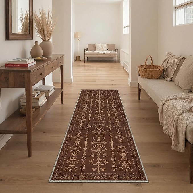GENIMO Area Rug 2x3 Doormat, Machine Washable Low Pile Rugs, Small Retro Chenille Entryway Mat for Entrance, Hallway, Kitchen and Corridor, Coffee Brown