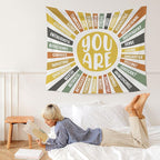 WARDOS Boho Colorful Sunshine Tapestry, You Are Inspirational Tapestry Wall Hanging, Colorful Boho Sun Positive Affirmation Wall Blanket Decor for Kids Room Nursery Playroom Classroom, 50x60 Inch