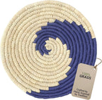 Wicker Village | Handmade Woven Wall Basket Décor | Boho Wall Art | Hanging Accent Rustic Natural Sabai Grass | Blue and Beige | Small, Medium, Large Bundle