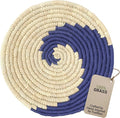 Wicker Village | Handmade Woven Wall Basket Décor | Boho Wall Art | Hanging Accent Rustic Natural Sabai Grass | Blue and Beige | 8" L x 8" W x 2" H