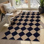 Lahome Colette Checkered Easy Jute Entry Rug, 3x5 Black Outdoor Patio Rug for Living Room Farmhouse Neutral Carpet, Washable Non Slip Indoor Door Mat Diamond Carpet for Front Door Deck Camping