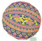 ICC New Blue Ombre 24" Mandala Barmeri Large Floor Pillow Cover Cushion Meditation Seating Ottoman Throw Cover Hippie Decorative Zipped Bohemian Pouf Ottoman Pom Pom Cases 24" Round