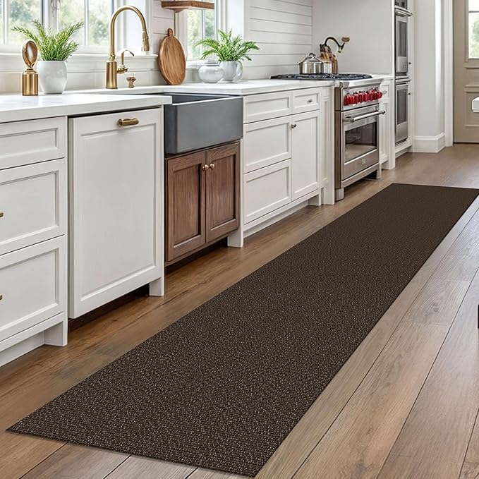 EARTHALL Washable Runner Rug 2x10 Ft Non Slip Runners for Hallways Long Cotton Rubber Backed Kitchen Runner Braided Indoor Floor Carpet Runners for Entryway, Hallway, Kitchen, Brown/Coffee