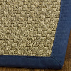 SAFAVIEH Area Rug 6' Round - Natural Fiber Collection - Natural & Blue, Seagrass, Basketweave Pattern with Border (NF114E)