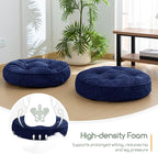 HIGOGOGO Floor Pillow Cushion for Adults, Meditation Cushion Pillow, Large Round Floor Sitting, Tufted Corduroy Cover, for Tatami Living Room or Yoga, 22x22 Inch, Navy