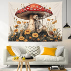 LB Vintage Mushroom Tapestry Gothtic Skeleton Wall Tapestry Rustic Orange Wildflower Wall Decor Tapestries for Bedroom Living Room College Dorm,78Wx60H inches