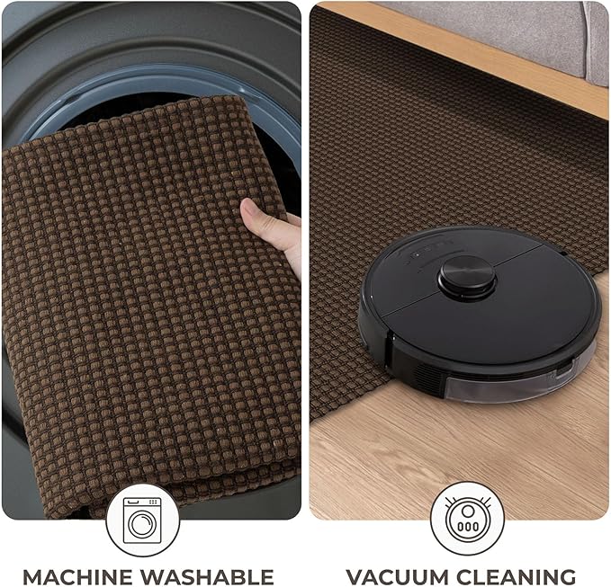 KOZYFLY Washable Area Rug 5x7 ft Rubber Backed Non Slip Rugs for Living Room Braided Cotton Bedroom Rug Woven Office Rugs Indoor Floor Carpets for Dining Bedroom Living Room, Reddish Brown/Coffee