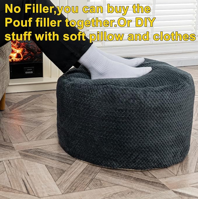 Asuprui Pouf Ottoman Unstuffed Ottoman Foot Rest No Filler Soft Foot Stool 20x20x12 Inches Fuzzy Chair Floor Pouf Chair with Storage for Living Room Bedroom Dark Gray