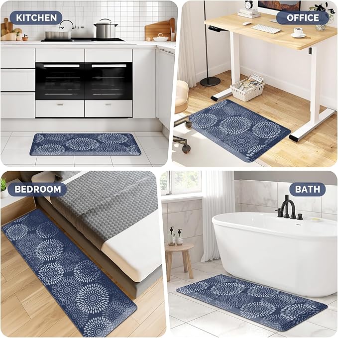 LuxStep Kitchen Mat Waterproof Kitchen Rugs for Floor Cushioned Anti-Fatigue Mat Non-Slip Standing Desk Mat Comfort Floor Mats for House Sink Office 17.3" x 60" Blue