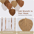 Macrame Wall Hanging Leaves Tapestry, EaseMykit Nursery Decor Leaves Woven Tapestry Feather Handmade Yarn Tassels Boho Wall Decor Leaves Art Decorations for Bedroom Living Room Apartment Home Backdrop(Autumn Brown)