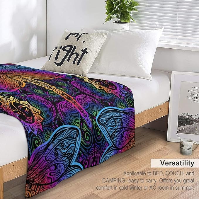 Mandala Boho Throw Blanket Colorful Dragonfly Sun Bohemian Blanket for Sofa Bed Couch Chair Or Dorm 70"x80"