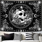 Aipon Black and White Skeleton Tapestry Bedroom Skull Mushroom Tapestries Hippie Nature Plants Floral Flower Aesthetic Tapestry Wall Hanging for Living Room Dorm (Black, 48'' × 36'')
