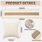 Extra Large Outdoor Boho Picnic Blanket 181'' x 71'' Beige White Table Runner 6 Throw Pillow Cover Woven Cotton Yarn Oversize Beach Blanket Washable for Picnic Camp Wedding