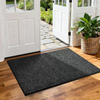 Softlife Rugs for Entryway 2x3 Faux Jute Rug Dirt Trapper Small Bathroom Rug Washable Door Rugs Kitchen Mat Modern Farmhouse Carpet for Front Porch Bathroom Kitchen Bedroom, Black