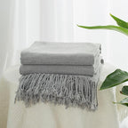 Chenille Throw Blanket for Couch with Tassels,55"X75" Soft Lightweight Knitted Boho Decorative Blankets for Bed and Sofa,Light Grey