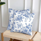 Chinoiserie Blue and White Flowers Pillow Covers 20x20 Set of 2, Vintage Blue Floral Throw Pillow Covers Outdoor Decorative Pillow Case for Couch Bed Sofa Cushion Home Decor