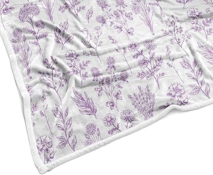 Floral Fuzzy Blanket Purple Floral Throw Blanket, Botanical Flowers Blankets, Soft, Flannel, Warm, Boho Flowers Bed Blankets All Season for Couch Bedroom Living Room 60X70 Inch